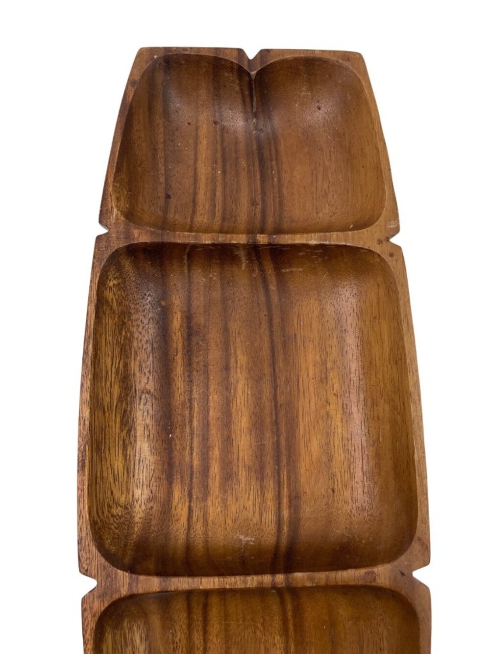 Hand-Carved Wooden Divided Serving Tray With Scalloped Edge - Vintage Rustic Dec - Picture 2 of 14